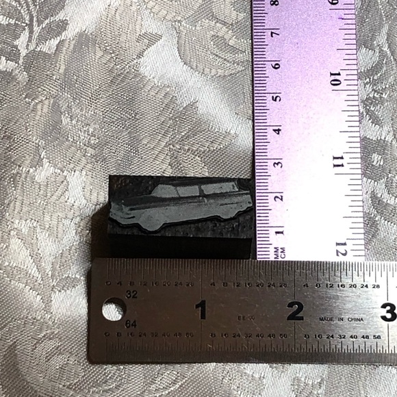 Antique Wooden Print Block 50s Station Wagon Screened - Picture 4 of 5